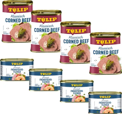 Produktbild von TULIP Bundle Frühstücksfleisch 4x 200g Schwein 4x 340g Corned Beef Delikatesse