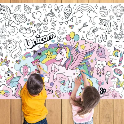 Einhorn-Malposter 110x80 cm für Kindergeburtstag