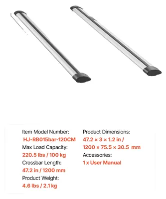 Produktbild von Dachgepäckträger Querträger, 100 kg Tragfähigkeit, Aluminiumlegierung Konstruktion, 120 cm