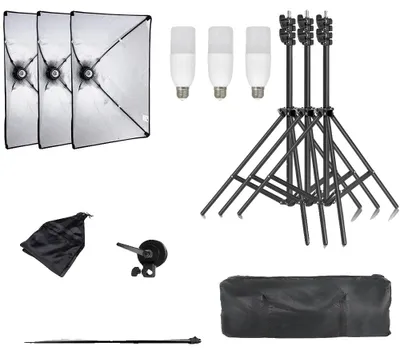 Obrázok produktu pre Sada osvetlenia so softboxom, nepretržité osvetlenie, nastaviteľný svetelný statív, 3 ks, , 40 W