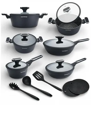 Immagine prodotto di Set di pentole Masterpan da 15 pezzi | pentole nere | con coperchio | casseruola | coperchio | padella | set di pentole e padelle | induzione | pentole a induzione | 7003