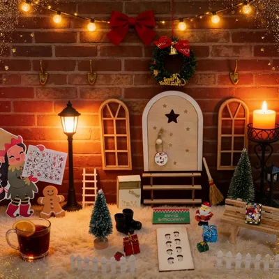 Productafbeelding van Kerstkabouterhuis - Elfendeur set - Kerstsfeer creëren - 58 Delige set - 2 meter snoer - Multicolor