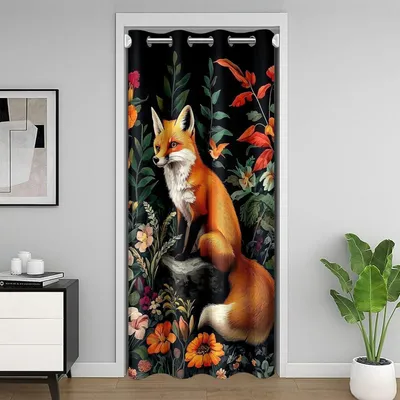 Obrázek produktu pro Záclona na dveře, retro květinový vzor, černá, 86 x 203 cm
