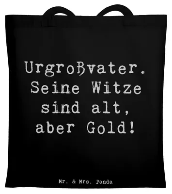 Produktbild von Mr. & Mrs. Panda Tote Bag Spruch Urgroßvater Witze - Schwarz - Geschenk, Stoffbeutel, Shopping Tasche, Erbe, Verwandte, Uni, Geburtstage, Ahnen, Laptoptasche, Geschichten