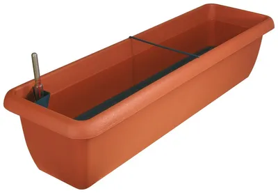 Zdjęcie produktu dla Plastikowa skrzynka na kwiaty AQUA ANDALUCIA z nawadnianiem i wskaźnikiem poziomu wody, kolory: terakota 06; długość: 100 cm
