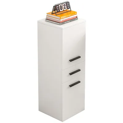 A white cabinet with three drawers and books on top.