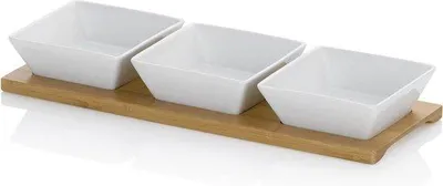 Produktbild von Famanu Schalen Set mit Bamboe Präsentationsplatte - Weiß, Rechteckig, 33,5 x 12 cm, 4-teilig