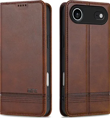 Image de Étui pour iPhone Air, portefeuille avec fermeture magnétique et support, étui à rabat en cuir pour iPhone Air, couleur café