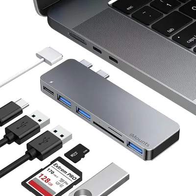 Produktbild von iMounts Macbook Air/Pro USB-C Hub mit HDMI, USB3.0, SD und Laden - Space Gray - Perfekt für Macbook Benutzer - Space Gray