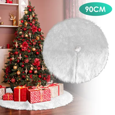 Produktbild von Eikuavons Weihnachtsbaumdecke 90 cm, Plüsch Christbaumdecke mit Klettverschluss, Weihnachtsdeko