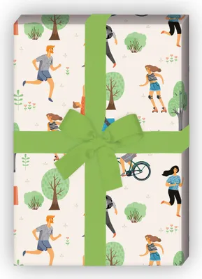 Produktbild von Fröhliches Sommer Geschenkpapier Menschen im Park, beige zum Einpacken - G11628, 32 x 48cm