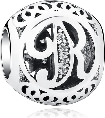 Produktbild von PANDACHARMS Kugel Buchstabe R Charm , 925er Sterling Silber, passt zu Pandora