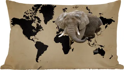 Produktbild von MuchoWow® Zierkissen Sofakissen Wohnzimmer Dekokissen 50x30 cm Weltkarte - Schwarz - Elefant - Wohnzimmerdekoration - Polster mit Photo