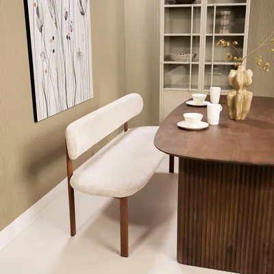Produktbild von Esszimmerbank Noor Beige/Walnuss - 160 cm - Stoff - Japandi