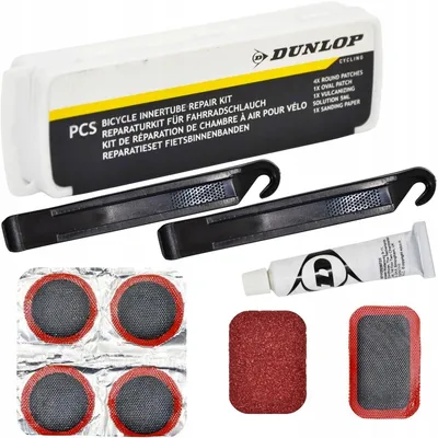 Zdjęcie produktu dla Zestaw naprawczy do rowerów Dunlop, 9-częściowy zestaw do naprawy dętek