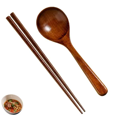 Immagine prodotto di Set di bacchette e cucchiaio in legno, confezione da 2 - Cucina asiatica
