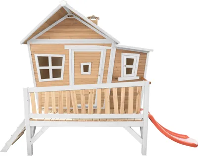 Produktbild von AXI Spielhaus Emma mit roter Rutsche | Stelzenhaus in Braun & Weiß aus  Holz für Kinder | Spielturm für den Garten
