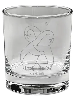 Produktbild von Mr. & Mrs. Panda Tumbler Glas Pinguine Kuscheln - Transparent - Geschenk, Hochzeitstag, Scotch, für Freundin, Valentinstag, Whiskey, Whiskyglas, Whisky, Frauen, Jahrestag