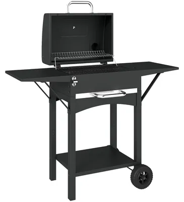 Produktbild von Holzkohlegrill mit Deckel, BBQ Smoker Grill mit 2 Seitentischen Große Grillfläche Grillrost Thermometer Räder