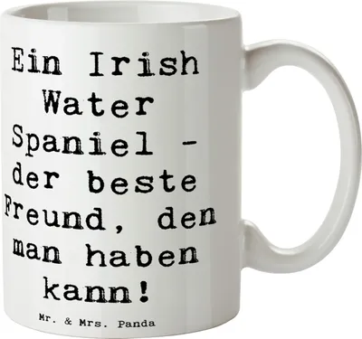 Produktbild von Mr. & Mrs. Panda Tasse Spruch Irish Water Spaniel Freund - Weiß - Geschenk, freundlich, Geschenktasse, Hunderassen, Wasserhund, haferl, Hund, Hunderasse, Beschreibung