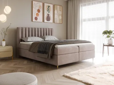 Produktbild von Boxspringbett LUX II 140x200 | Topper 2 Matratzen H3 2 Bettkästen | Weicher Samt Braun | Hotelbett Modern Design