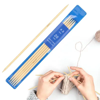 Obrázok produktu pre Súprava pletacích ihlíc z bambusu, priemer 4,0 mm, dĺžka 20 cm, 5 kusov. Vhodné na pletenie ponožiek, čiapok, šatiek, svetrov, vhodné aj pre začiatočníkov