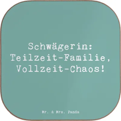 Produktbild von Mr. & Mrs. Panda Untersetzer Tasse Spruch Schwägerin Chaos - Meeresbrise - Geschenk, Schwägerschaft, gläseruntersetzer, Familie, für Gläser, Humor, einzigartige Designs