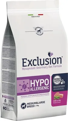 Zdjęcie produktu dla Exclusion 8011259002594, Dorosły, Groszek, Wieprzowina, 12 kg