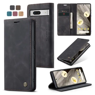 Produktbild von Caseme Handyhülle Leder Hülle Klapphülle Tasche Etui für Google Pixel 7a Schwarz
