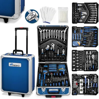 Productafbeelding van Gereedschapskoffer gereedschapskist gereedschapstas - 1400-delig - Chroom-vanadium staal - Blauw - Met trolley