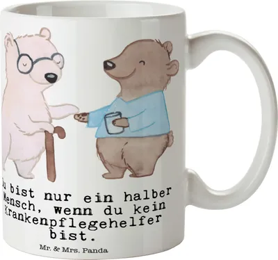 Produktbild von Mr. & Mrs. Panda Tasse Krankenpflegehelfer Herz - Weiß - Geschenk, Ausbildung, Becher, Kaffeebecher, Kaffeetasse, Lustig, Beruf, Witzig, Spruch, keramik, Teetasse