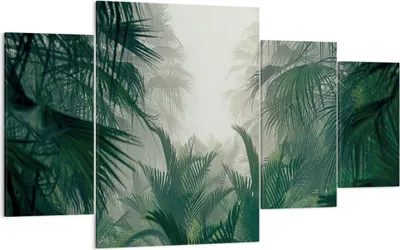 Produktbild von Bild auf Leinwand - Leinwandbild - 4 Teile - Dschungel Blätter Palmen - 160x90cm - Wand Bild - Wanddeko - Wandbilder - Leinwanddruck - Bilder - Wanddekoration - Leinwand bilder - DL160x90-4504
