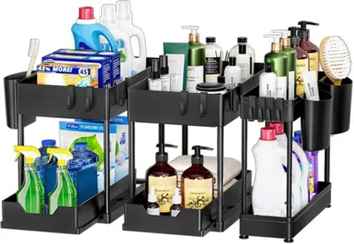 Zdjęcie produktu dla Zestaw Azomor zawierający 3 regulowane półki do montażu pod zlewem w kuchni