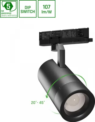 Productafbeelding van PAVA 2 LED-spots voor railsysteem, 3-fasen, 19-42W, 20/45° stralingshoek, warm wit, zwart