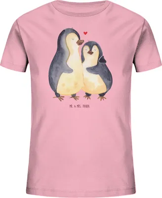 Produktbild von Mr. & Mrs. Panda Kleinkinder T-Shirt Pinguin umarmen 12-14 Jahre (152/164) - Baumwolle Pink - Geschenk, Teenager, Verknallt, Kinder Bio, Hochzeitstag, Kindershirt, glücklich
