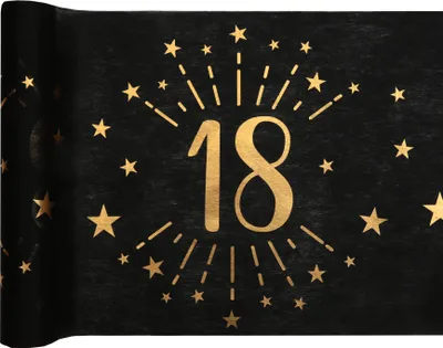Produktbild von Tischläufer Vlies schwarz Zahl 18 gold 5 m Geburtstag