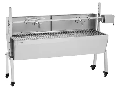 Zdjęcie produktu dla Klarstein Grill rożnowy 2w1 z silnikiem, Grill z obrotowym rożnem i osłoną przed wiatrem, Duży grill rożnowy do kurczaka i prosiaka, Grill rożnowy z rusztem ze stali, Grill węglowy na kółkach