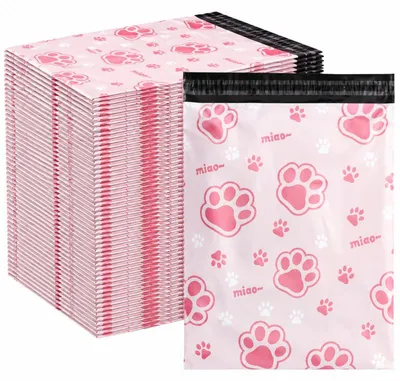 Immagine prodotto di RealG RC136, buste in plastica per spedizioni, dimensioni 255 x 370 mm, confezione da 50 pezzi, motivo: zampe rosa