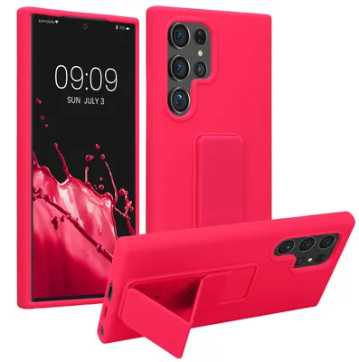 Produktbild von kwmobile Handyhülle für Samsung Galaxy S24 Ultra Hülle - TPU Silikon Case mit Fingerhalter und Stand - Schutzhülle Cover in Neon Pink