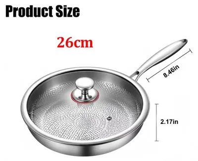 Produktbild von Bratpfanne 26 cm - Titanpfanne - Reines Titan - Beschichtungsfrei - Antihaft Oberfläche - Gehämmertes Fischschuppenmuster - Mit Deckel - Für Gas und Induktion
