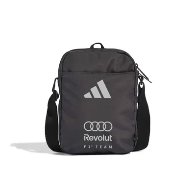 Produktbild von Audi F1 Team DNA Umhängetasche Adidas, Offizieller Fanartikel, Dunkelgraue Schultertasche 21x15 cm mit Audi-Revolut-Branding, 100% recyceltes Polyester