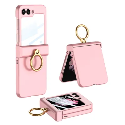 Produktbild von Hülle für Samsung Galaxy Z Flip 6 / Z Flip 7 FE Hart PC Schutzhülle Eingebauter Displayschutz mit Scharnierschutz und Ringständer Pink