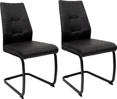 Produktbild von Moderne Esszimmerstühle in Lederoptik - gepolsterte Freischwinger mit robustem Metallgestell - pflegeleichte Schwingstühle mit atmungsaktiver Oberfläche,Farbe:Schwarz;Menge:2 St.