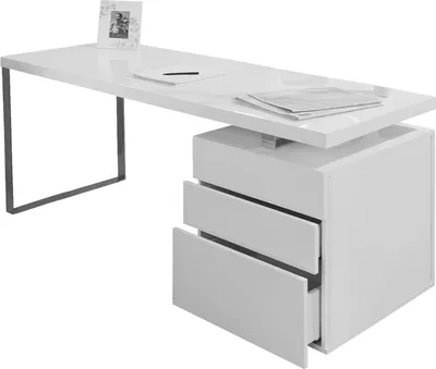 Produktbild von SalesFever Schreibtisch inkl. Container 140 x 70 cm| Hochglanz lackiert | MDF-Holz | B 140 x T 70 x H 76 cm | weiß