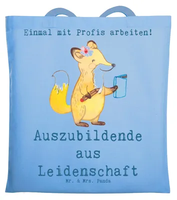 Produktbild von Mr. & Mrs. Panda Tote Bag Auszubildende Leidenschaft - Sky Blue - Geschenk, Jutebeutel, Uni Tasche, Stoffbeutel, Lustig, Laptoptasche, Spruch, Abschlussprüfung, Witzig