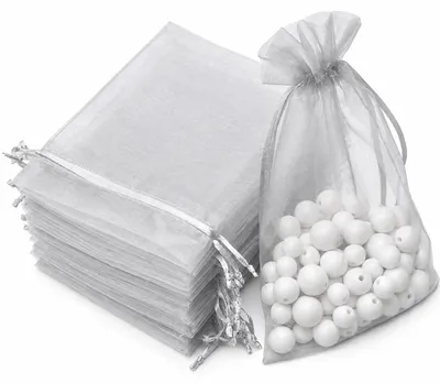 Produktbild von INF Kleine Geschenktüten mit Zugband Organza 25er-Pack 7x9 cm Grau