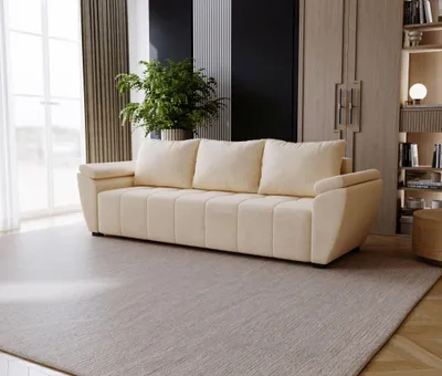 Produktbild von BEDANTE SOFA ZEUS mit Schlaffunktion MONOLITH 02 Beige mit Stauraum Bettkasten Wohnzimmersofa Couch Sofa Bettsofa Bettkasten Bettcouch