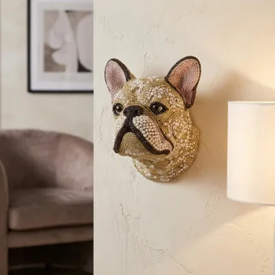 Produktbild von riess-ambiente Wanddekoration FRENCH BULLDOG 25cm gold mehrfarbig Polyresin Bulldoggen-Kopf mit Perlen