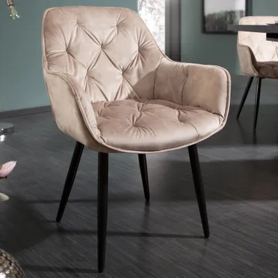 Produktbild von riess-ambiente Design Stuhl MILANO champagner beige Samt mit Armlehne gepolstert schwarze Metallbeine Esszimmerstuhl Konferenzstuhl