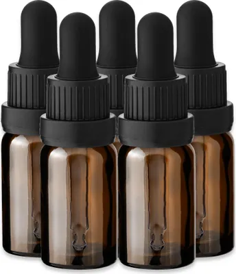 Produktbild von 5x Glasflasche Braun 10 ml mit Glaspipette Tropfer Kosmetikflaschen